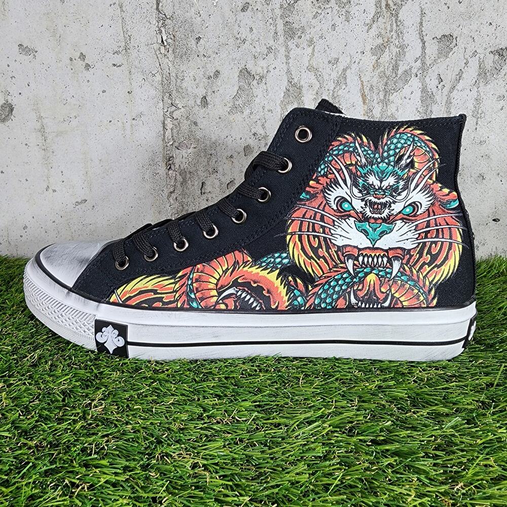 New Affliction Flame Fable Dragon Tiger Hi Top Shoes Mens 11 Black